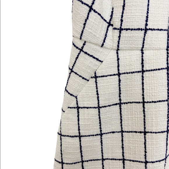 J.Crew A-Line Windowpane Tweed Dress White and Navy Blue Size 0P - Picture 7 of 8